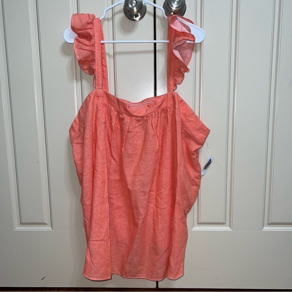 NWT Old Navy Coral Sleeveless Ruffle-Trim Linen-Blend Women’s Top Size XXL - Picture 13 of 14